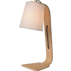 Lucide Nordisk hvit bordlampe i tre med stoffskjerm Best