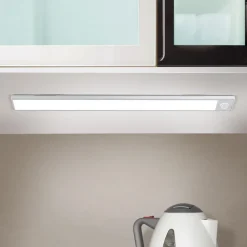 ORION Norman LED-benkbelysning, sølvfarget, oppladbart batteri, sensor, USB Outlet