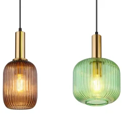 Globo Normy pendellampe, lengde 115 cm, farget, glass, 4 lyskilder.| Pendellamper