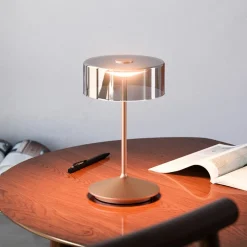Sigor Numotion LED oppladbar bordlampe, bronse, glass, IP54, dimbar| Terrassebelysning