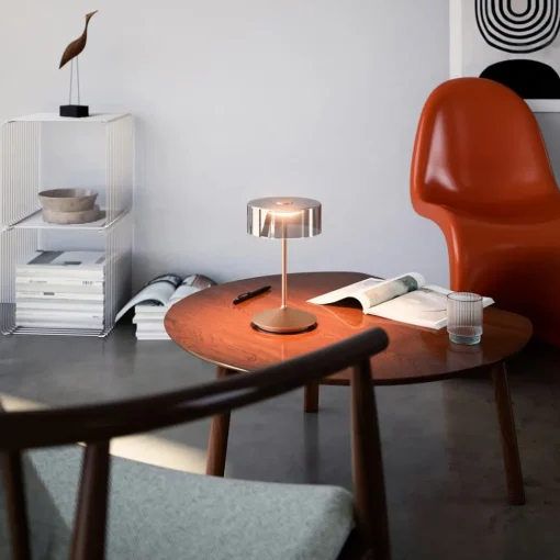 Sigor Numotion LED oppladbar bordlampe, bronse, glass, IP54, dimbar| Terrassebelysning