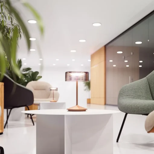Sigor Numotion LED oppladbar bordlampe, bronse, glass, IP54, dimbar| Terrassebelysning