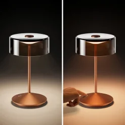 Sigor Numotion LED oppladbar bordlampe, bronse, glass, IP54, dimbar| Terrassebelysning