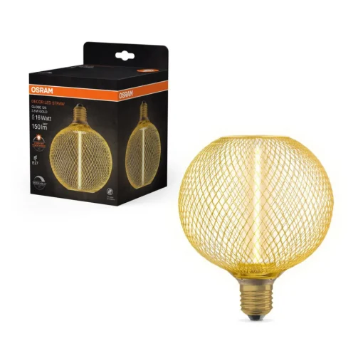 OSRAM Decor LED Straw Filament Globe E27 3,5W gull 1,800K New