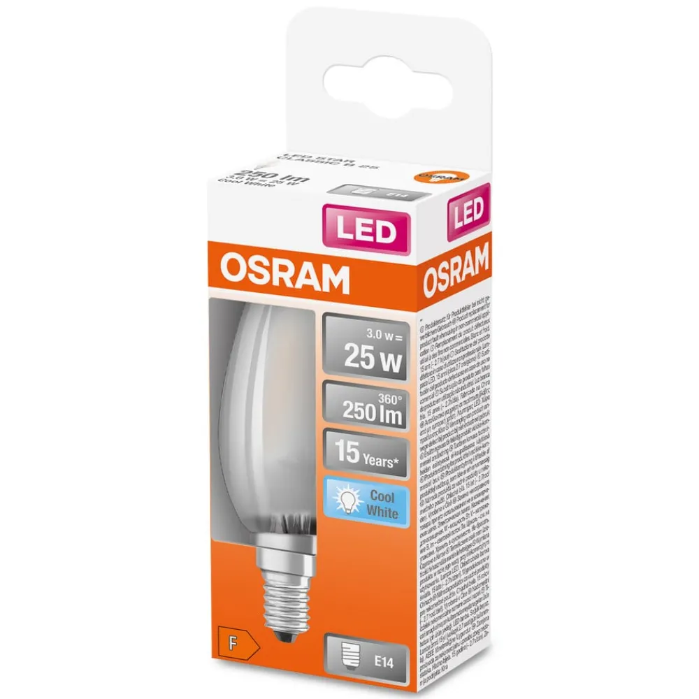 OSRAM LED stearinlys E14 Classic B 2,5W 4000K matt| E14 Pærer