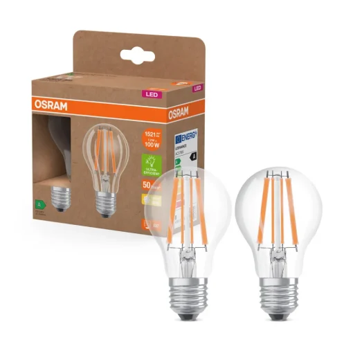 OSRAM LED tradisjonell glødepære E27 7,2W filament 2 700K 1521lm 2-pk New