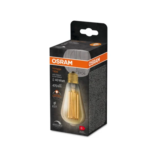 OSRAM LED Vintage 1906 Edison, gull, E27, 5,8 W, 822, dim. New