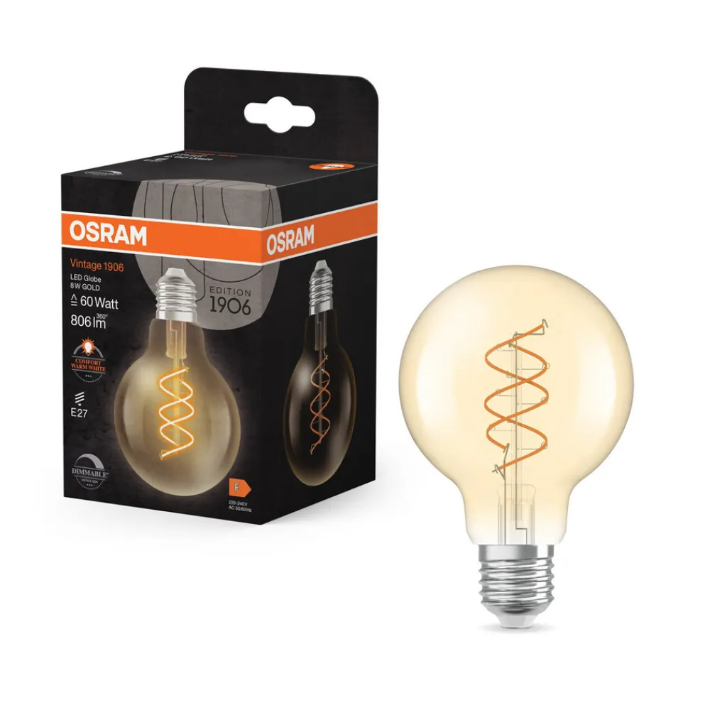 OSRAM LED Vintage G80 E27 8W 922 Spiral Filament gull dimbar Sale