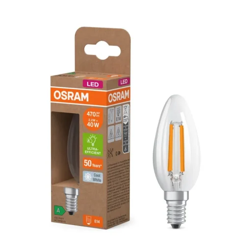 OSRAM LED-filamentpære E14 2,2W 4000K 470lm| E14 Pærer|Filament Pærer