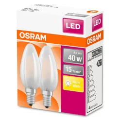 OSRAM LED-mignonpære E14 4 W varmhvit 2-pakk Clearance