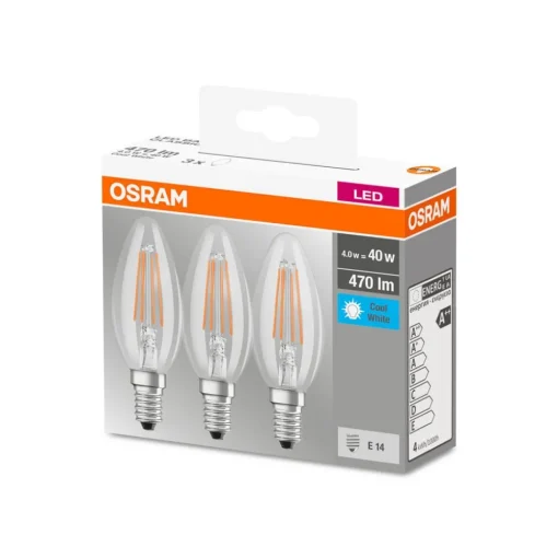 OSRAM LED-mignonpære E14 4W fil. 4 000 K 470lm 3er| E14 Pærer|Filament Pærer