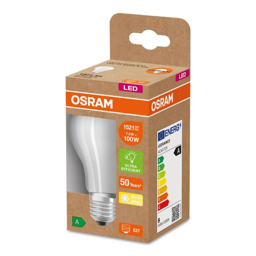 OSRAM LED-pære E27, A60, 7,2W 1521lm 3 000 K matt| E27 Pærer|Led-Pærer