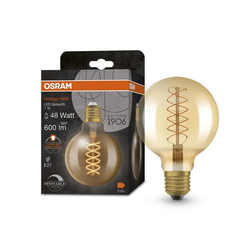 OSRAM Vintage 1906 LED-globe G95 E27 7W gull dim| E27 Pærer|Dimbar Led-Pære