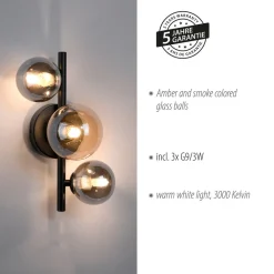 Paul Neuhaus Popsicle vegglampe, svart, glass, 29 cm, G9 Outlet