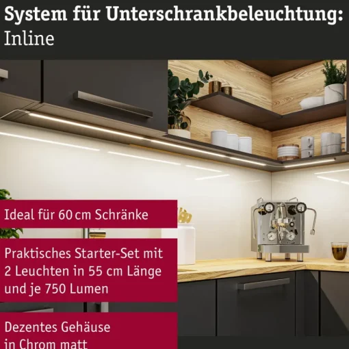 Paulmann benkbelysning Inline 2-pak startpakke krom 55 cm CCT| Led-Innendørs