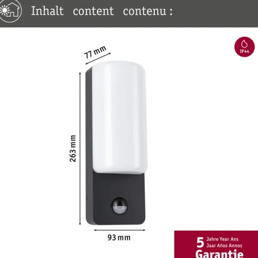 Paulmann LED utendørs vegglampe Bonnie, aluminium, antrasitt, sensor Discount
