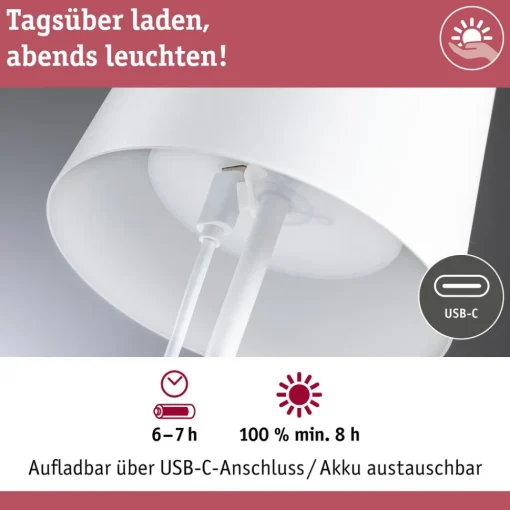 Paulmann LED-bordlampe Gilo, hvit, plast, IP44 Best