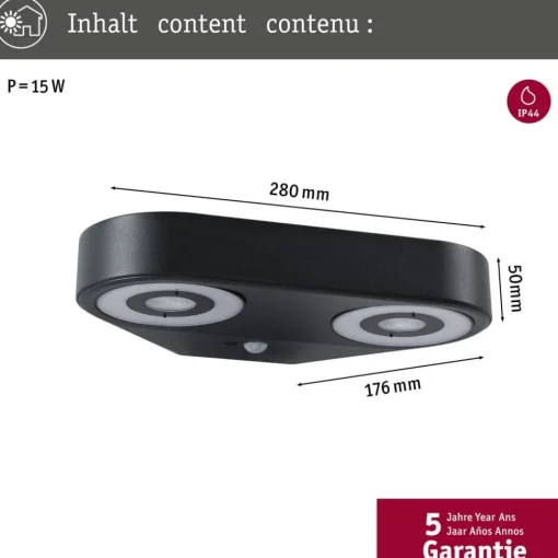 Paulmann LED-vegglampe Silma antrasitt 2 lyskilder IP44 New