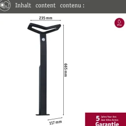 Paulmann Smart sensor veilampe Alara, CCT, antrasitt IP44| Smarthus Utebelysning|Utebelysning Med Sensor