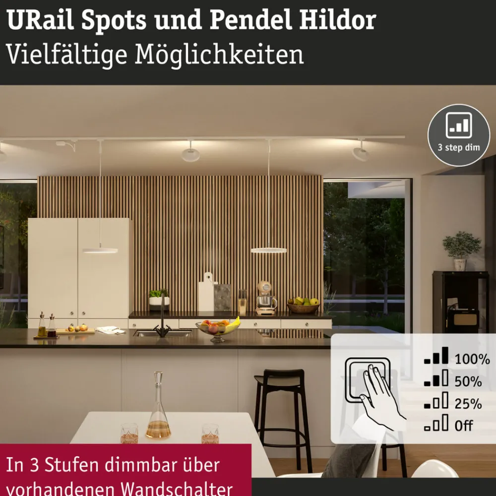 Paulmann URail Hildor LED-pendel 3 000 K hvit