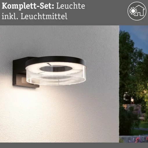 Paulmann utendørs LED-vegglampe Capera, antrasitt, IP44| Vegglamper Med Sensor|Utebelysning Med Sensor