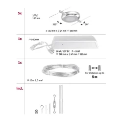 Paulmann Wire RoundMac LED-vaiersystem, 5-lk. krom| Led-Innendørs