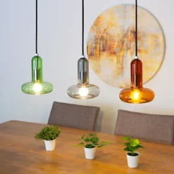 Eco-Light Perseus pendellampe, fargerik, lengde 65 cm, 3-lys, glass| Pendellamper