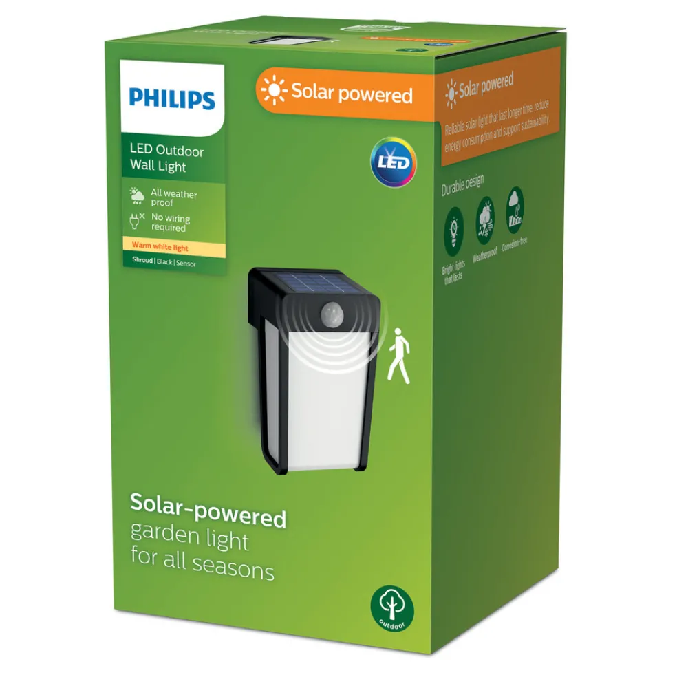 Philips LED solcellevegglampe Avdekning, svart/opal, sensor Outlet