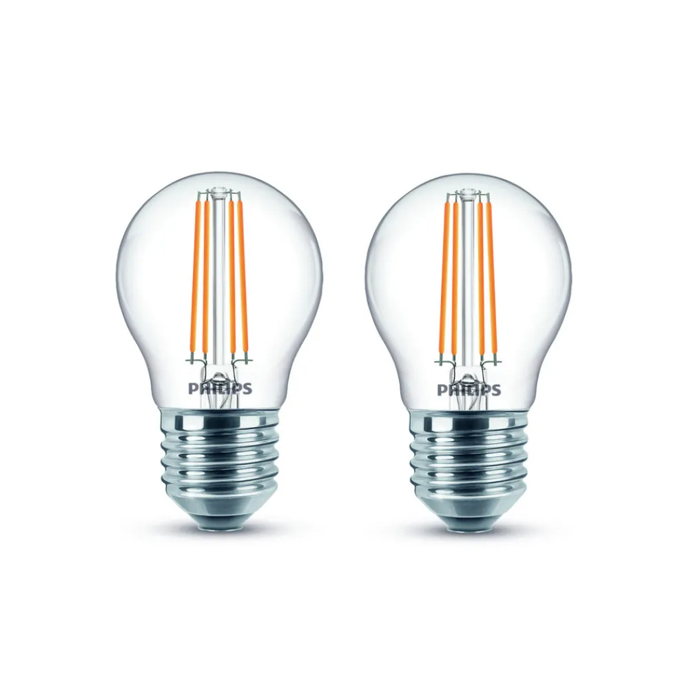 Philips LED-pære E27 P45 4,3W filament 2 700 K 2st