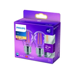 Philips LED-pære E27 P45 4,3W filament 2 700 K 2st