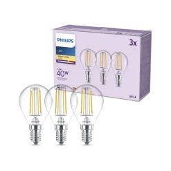 Philips LED-pære E14 P45 4,3W 470lm 2700K filament 3-pak