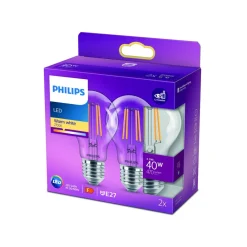 Philips LED-pære E27 4,3W 2 700 K filament 2 stk| Filament Pærer|Filament Pærer