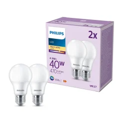 Philips LED-pære E27, 4,9W 470lm 2 700 K matt 2stk| E27 Pærer
