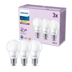 Philips LED-pære E27, 4,9W 470lm 2 700 K matt 3stk| E27 Pærer
