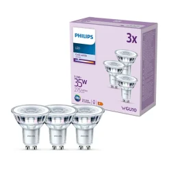 Philips LED-pære GU10 3,5W 275lm 840 klar 36° 3stk| Gu10 Pærer