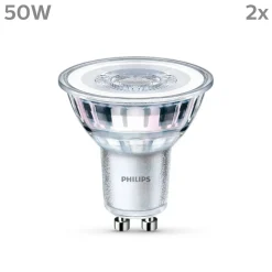 Philips LED-pære GU10 4,6W 390lm 840 klar 36° 2stk| Gu10 Pærer