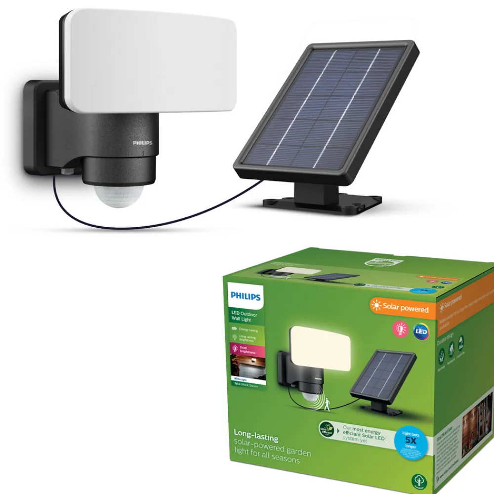 Philips LED-solcelledrevet utendørs spot Tylus, svart 3000K sensor New