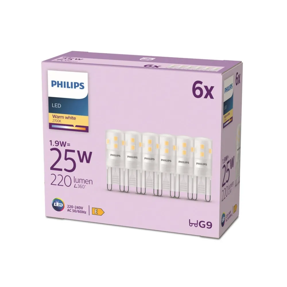 Philips LED-stiftpære G9 1,9W 220lm 2700K matt 6-pak| G9 Pærer