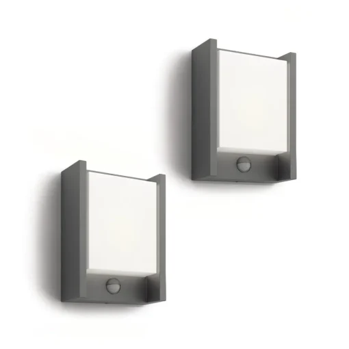 Philips LED-vegglampe Arbour UE, 2-pak, sensor, 2700 K| Vegglamper Med Sensor|Utebelysning Med Sensor