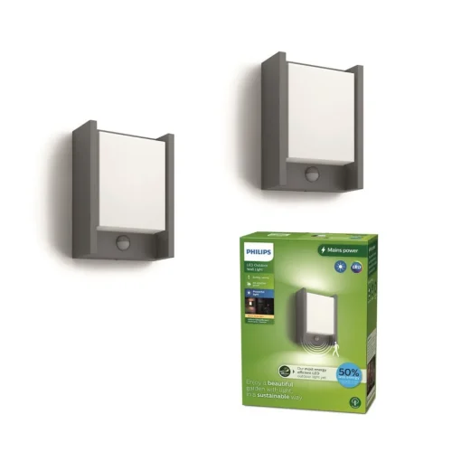 Philips LED-vegglampe Arbour UE, 2-pak, sensor, 2700 K| Vegglamper Med Sensor|Utebelysning Med Sensor