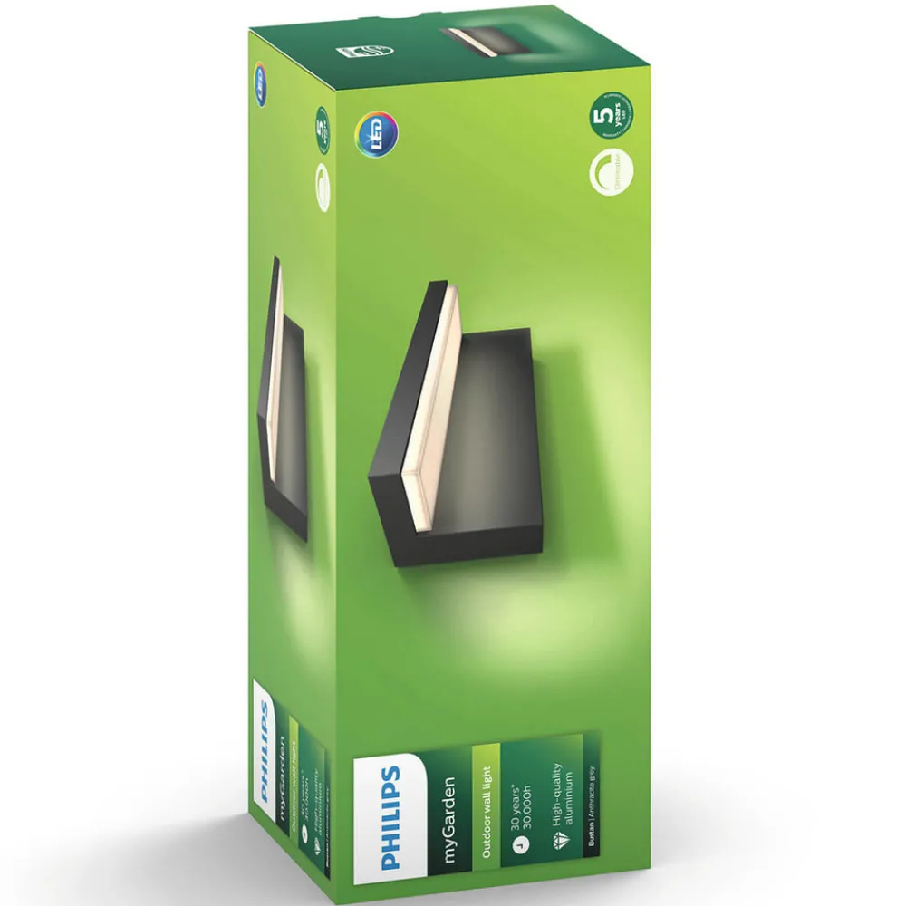 Philips utendørs LED-vegglampe Bustan, 2700 K