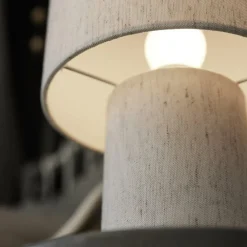 PR Home bordlampe Leah, beige, høyde 28 cm, tekstil Discount