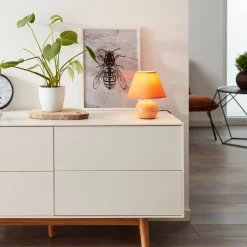 Brilliant Primo bordlampe, oransje, Ø 19 cm, tekstil/keramikk| Bordlamper