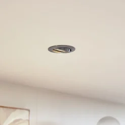 PRIOS innfelt taklampe Fibur, grå, aluminium, Ø 8,2 cm| Downlights