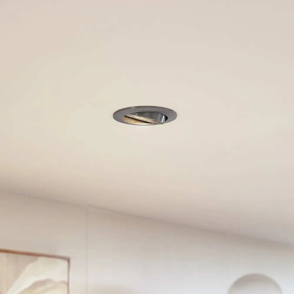 PRIOS innfelt taklampe Fibur, grå, aluminium, Ø 8,2 cm| Downlights