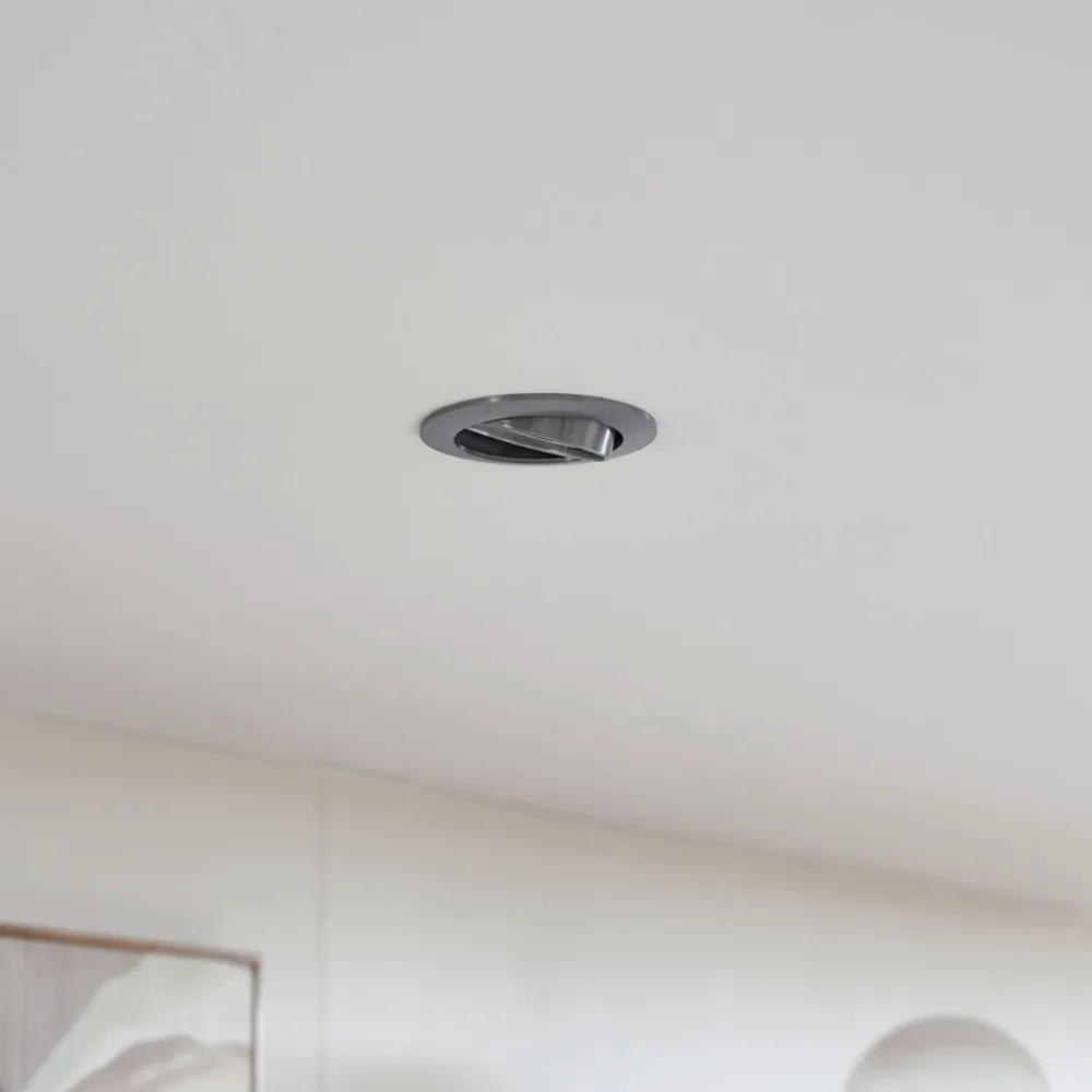 PRIOS innfelt taklampe Fibur, grå, aluminium, Ø 8,2 cm| Downlights