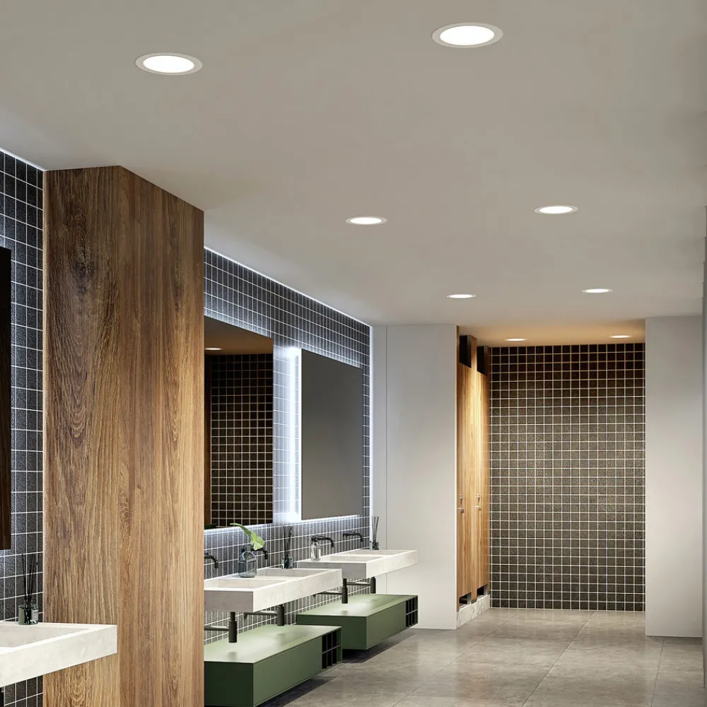 PRIOS LED innfelt spot Rida, hvit. Ø 23 cm, 25W, CCT, IP44 Clearance