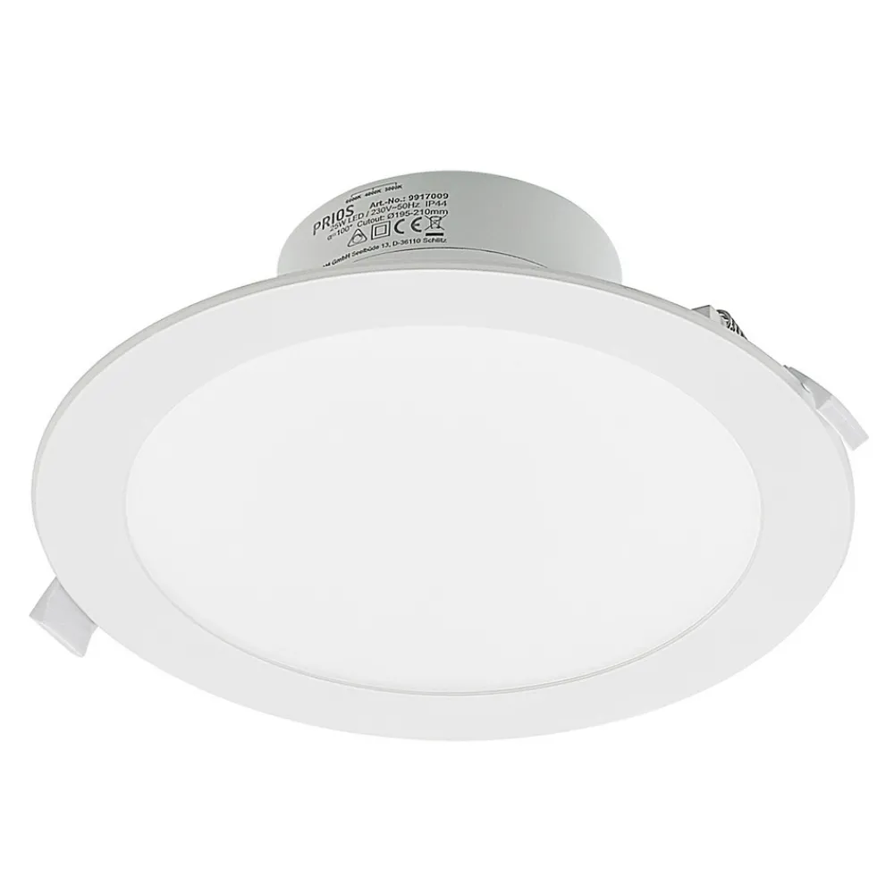 PRIOS LED innfelt spot Rida, hvit. Ø 23 cm, 25W, CCT, IP44 Clearance