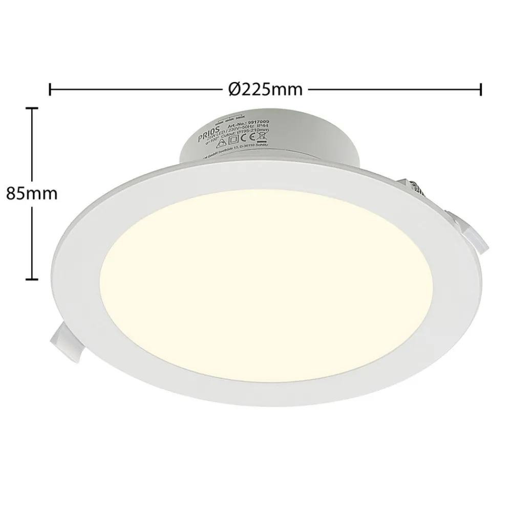 PRIOS LED innfelt spot Rida, hvit. Ø 23 cm, 25W, CCT, IP44 Clearance