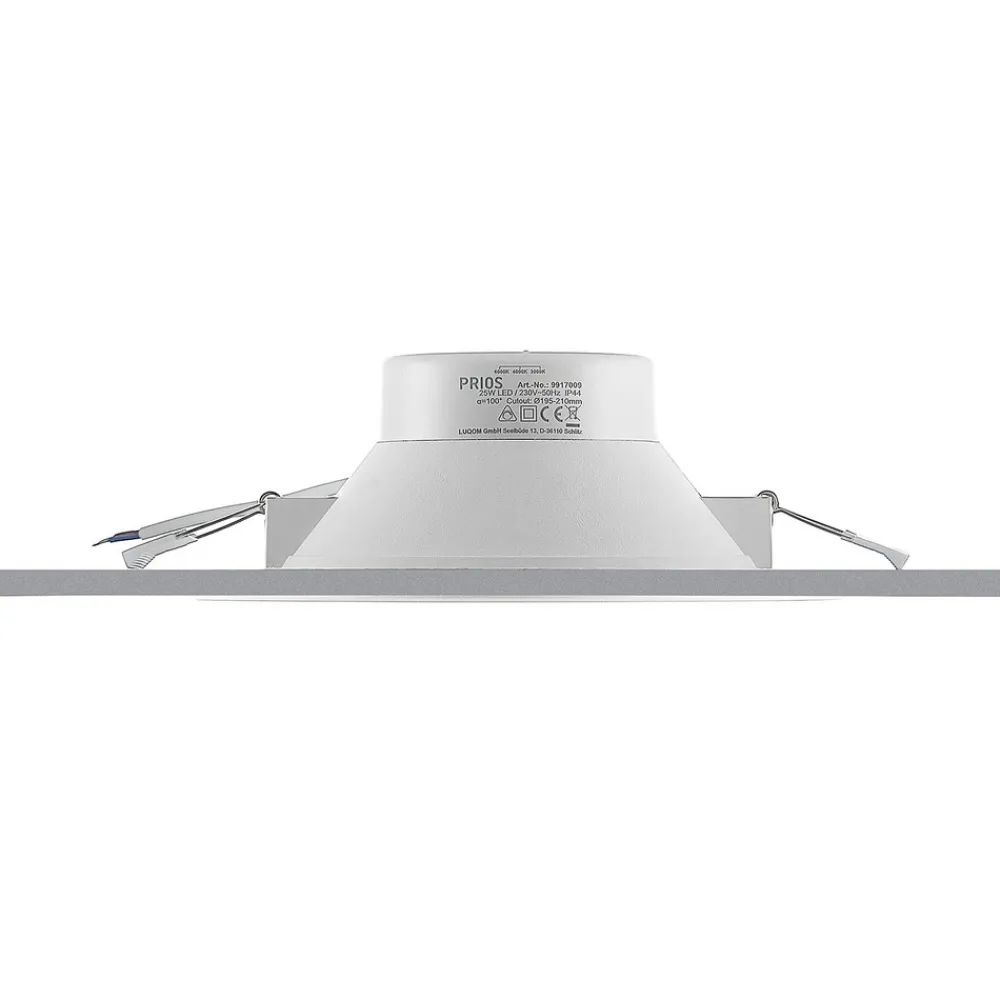 PRIOS LED innfelt spot Rida, hvit. Ø 23 cm, 25W, CCT, IP44 Clearance